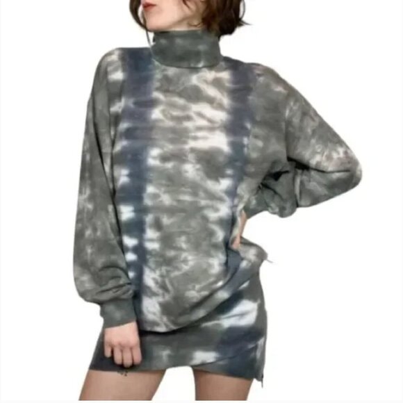 Young Fabulous & Broke Tie Dye Long Sleeve Turtle Neck Sweatshirt Mini Dress M - Picture 13 of 16